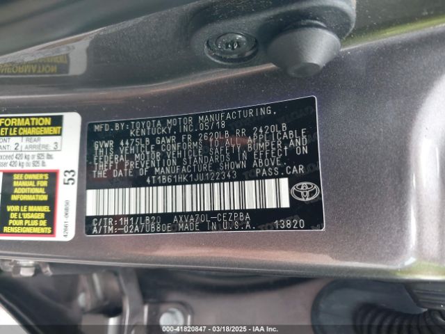 4T1B61HK1JU122343 Toyota CAMRY XSE