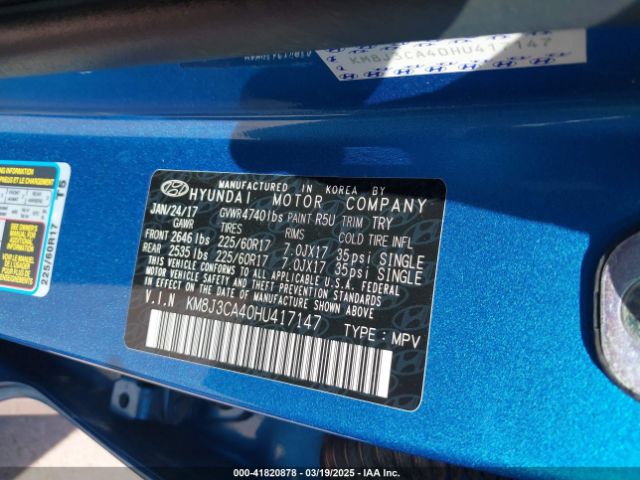 KM8J3CA40HU417147 Hyundai Tucson Se Plus