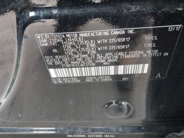 2T3BFREV2JW737696 Toyota RAV4 LE