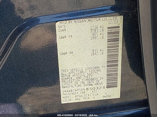 1N4AB7AP5EN850323 Nissan SENTRA SV