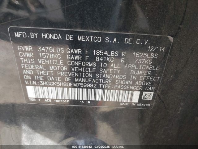 3HGGK5H80FM759982 Honda Fit Ex/ex-l