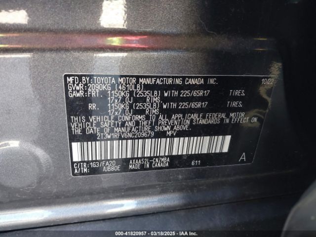 2T3W1RFV6NC209679 Toyota Rav4 Xle