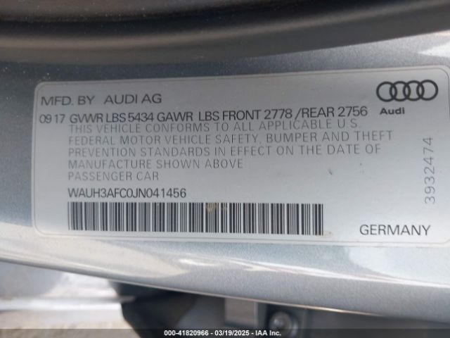 WAUH3AFC0JN041456 Audi A6 3.0t Premium