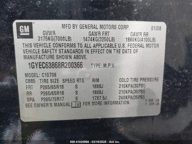 2008 CADILLAC ESCALADE 1GYEC63868R200366 Photo 8