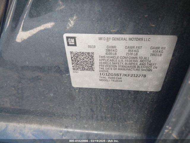 1G1ZG5ST7KF212278 Chevrolet MALIBU RS