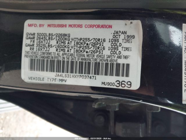 2000 MITSUBISHI MONTERO SPORT JA4LS31HXYP037471 Photo 8