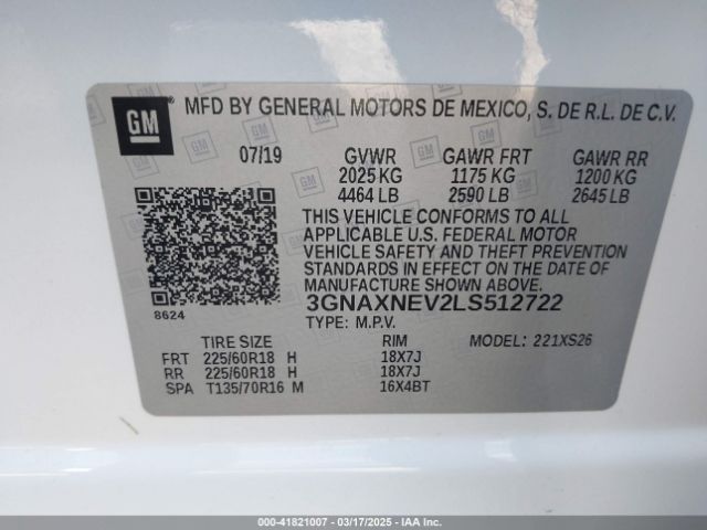 3GNAXNEV2LS512722 Chevrolet Equinox Fwd Premier 1.5l Turbo