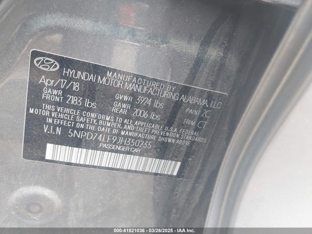 5NPD74LF9JH350235 Hyundai ELANTRA SE