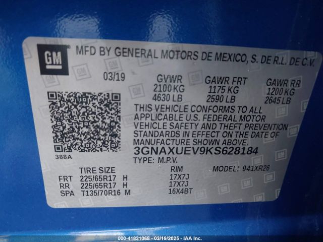 3GNAXUEV9KS628184 Chevrolet EQUINOX LT