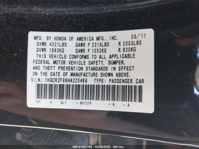 1HGCR2F96HA225468 Honda Accord Ex-l