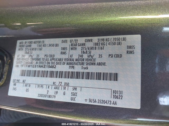 1FTFW1E81NKE15482 Ford F-150 Xlt