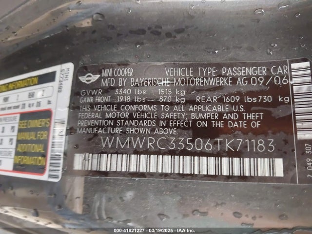 2006 MINI COOPER WMWRC33506TK71183 Photo 8
