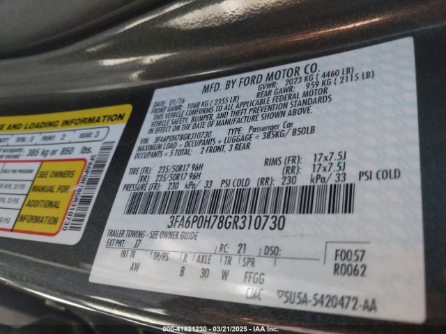 3FA6P0H78GR310730 Ford FUSION SE