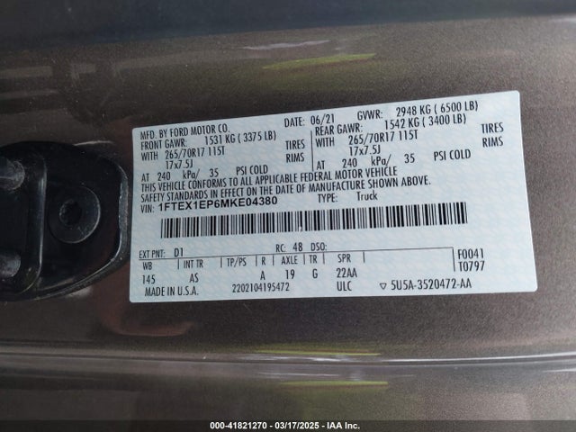 1FTEX1EP6MKE04380 Ford F-150 Xl