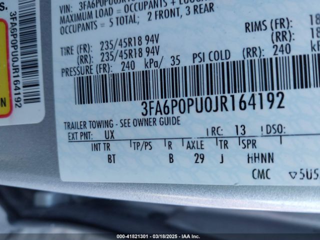3FA6P0PU0JR164192 Ford Fusion Energi Se Luxury