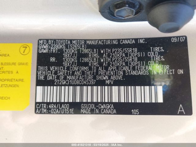 2008 LEXUS RX 350 2T2GK31U08C045397 Photo 8