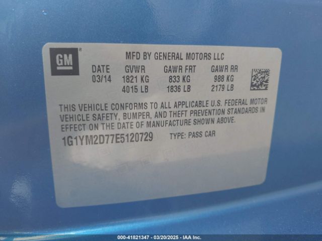 1G1YM2D77E5120729 Chevrolet Corvette Stingray Z51