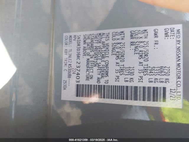 5N1DR3DJ6RC237403 Nissan Pathfinder Platinum 4wd