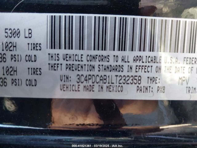 3C4PDCAB1LT232358 Dodge Journey Se Value