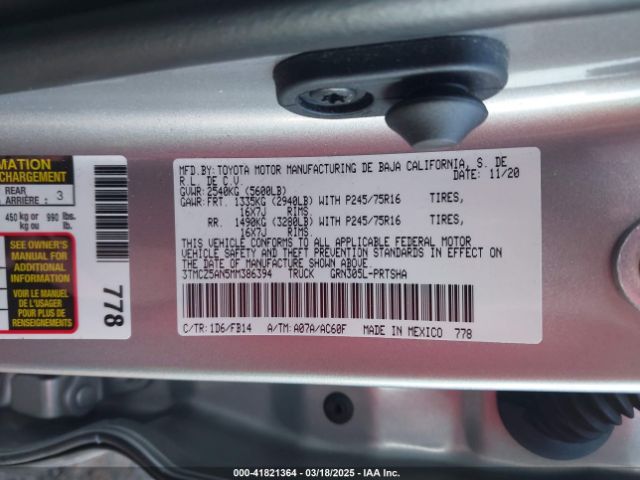 3TMCZ5AN5MM386394 Toyota Tacoma Sr V6