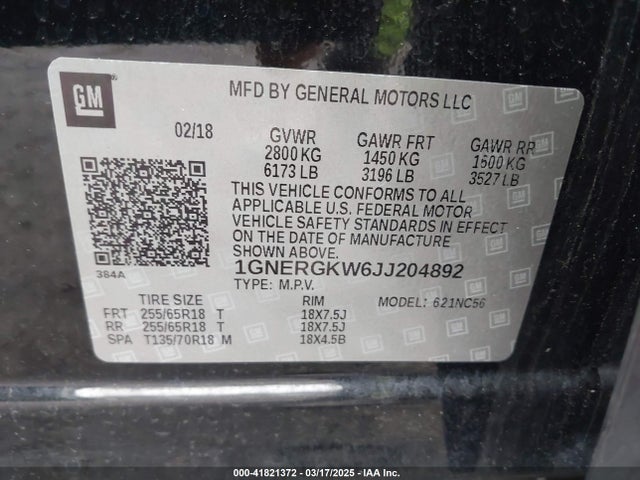 1GNERGKW6JJ204892 Chevrolet Traverse 1lt