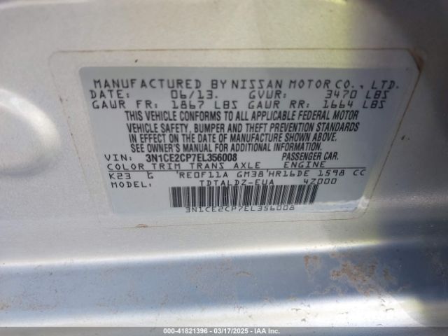 3N1CE2CP7EL356008 Nissan Versa Note Sv