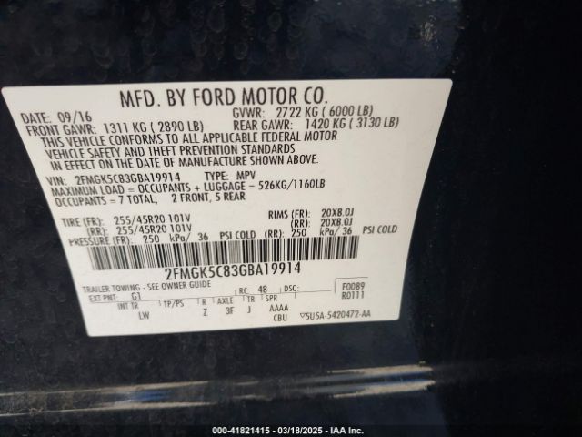 2FMGK5C83GBA19914 Ford FLEX SEL