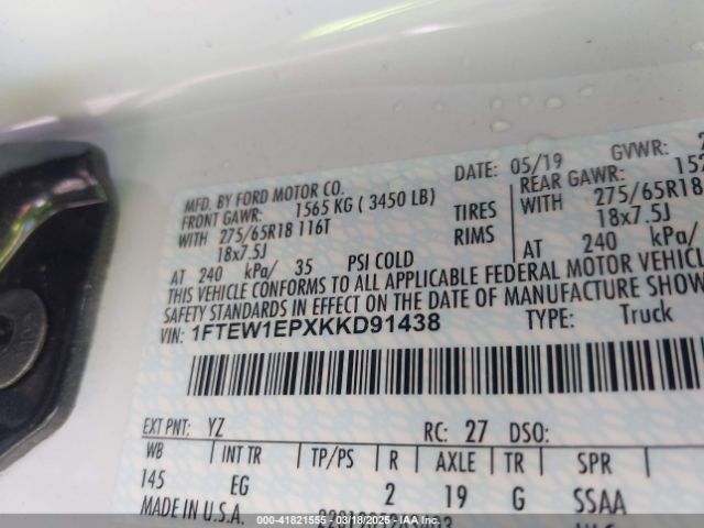 1FTEW1EPXKKD91438 Ford F-150 Lariat