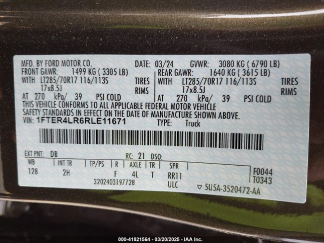 1FTER4LR6RLE11671 Ford Ranger Raptor
