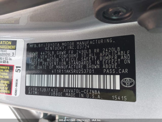 4T1R11AK5RU253701 Toyota CAMRY LE