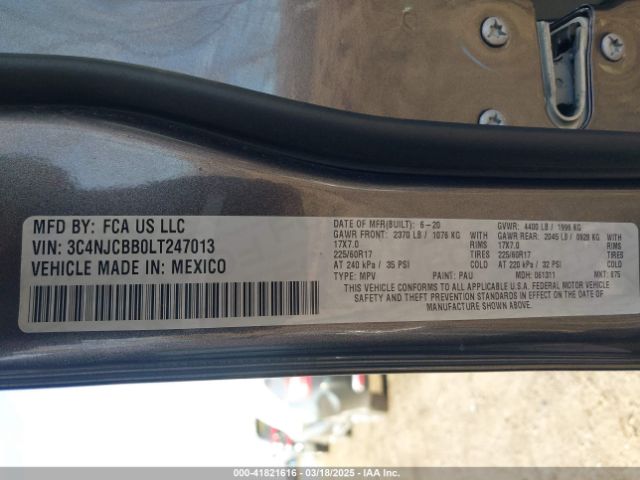 3C4NJCBB0LT247013 Jeep Compass Sun And Safety Fwd
