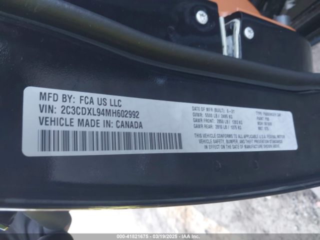 2C3CDXL94MH602992 Dodge Charger Srt Hellcat Widebody Rwd