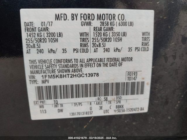 1FM5K8HT2HGC13978 Ford Explorer Platinum