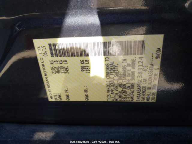 1N4AA6AP3GC383124 Nissan Maxima 3.5 Platinum/3.5 S/3.5 Sl/3.5 Sr/3.5 Sv