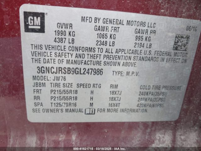 3GNCJRSB9GL247986 Chevrolet TRAX LTZ