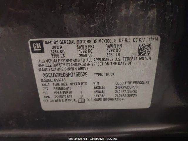 3GCUKREC6FG155529 Chevrolet Silverado 1500 1lt
