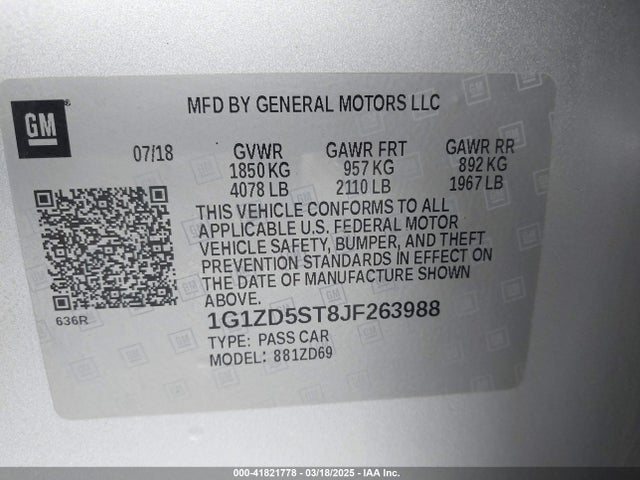 1G1ZD5ST8JF263988 Chevrolet MALIBU LT