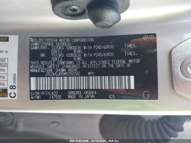 JTEDU5JR5M5250242 Toyota 4runner Limited
