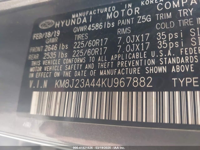 KM8J23A44KU967882 Hyundai TUCSON SE