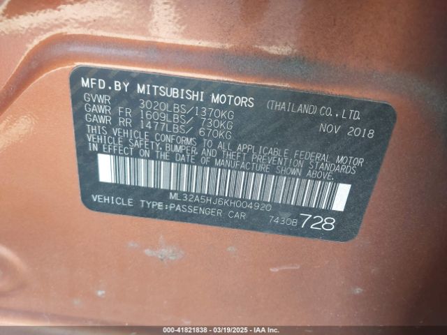 ML32A5HJ6KH004920 Mitsubishi MIRAGE LE