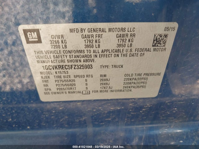1GCVKREC5FZ325903 Chevrolet Silverado 1500 1lt