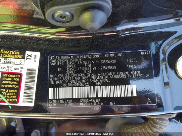 5TDLZRAH0MS066126 Toyota Highlander Xse