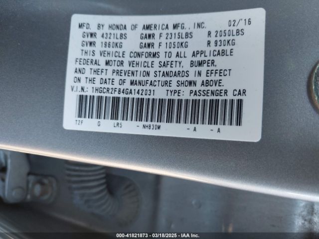 1HGCR2F84GA142031 Honda Accord Ex-l