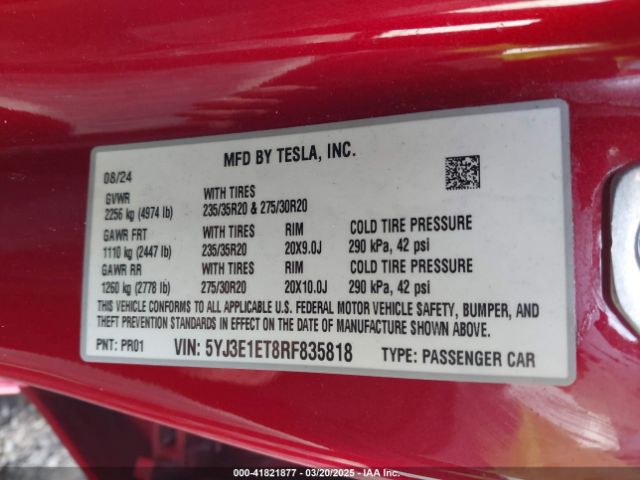 5YJ3E1ET8RF835818 Tesla Model 3 Performance All-wheel Drive