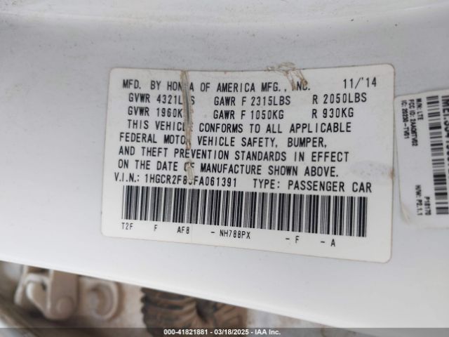 1HGCR2F83FA061391 Honda Accord Ex-l