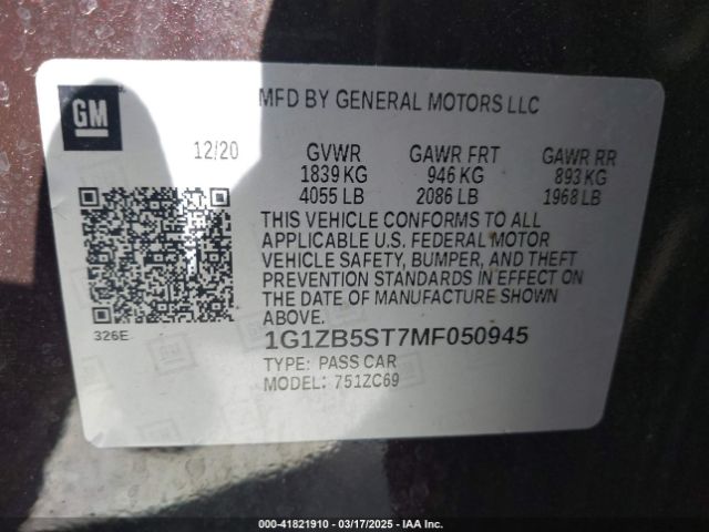 1G1ZB5ST7MF050945 Chevrolet Malibu Fwd Ls