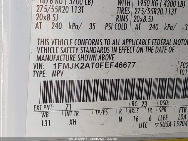1FMJK2AT0FEF46677 Ford Expedition El Limited