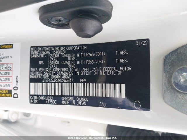 JTEFU5JR2N5263847 Toyota 4runner Sr5 Premium