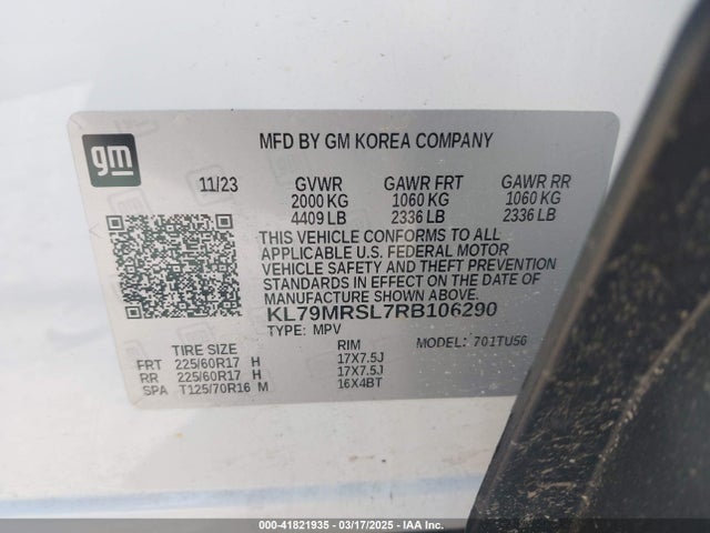 KL79MRSL7RB106290 Chevrolet Trailblazer Awd Lt