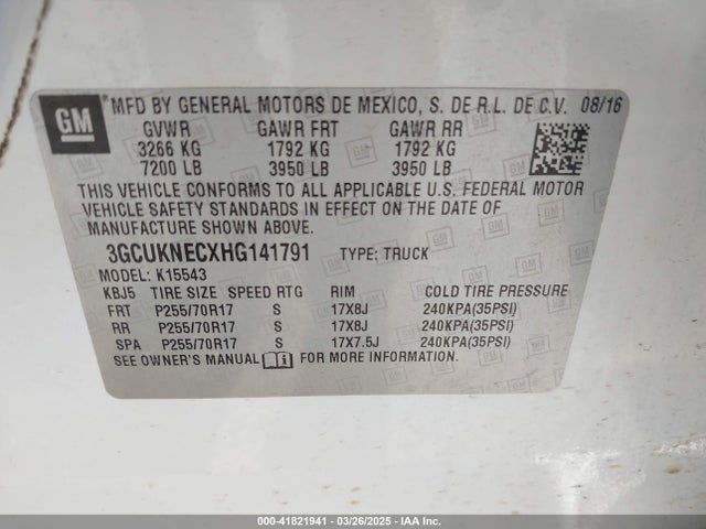 3GCUKNECXHG141791 Chevrolet Silverado 1500 Wt